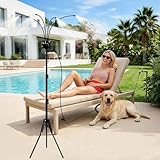 MQHUAYU 5.3FT Standing Misters for Outside Patio,Misting Cooling System with 26.5FT Water Line & 6 Brass Nozzles,Adjustable Height Portable Water Mister for Patio, BBQ, Pool, and Water Activities