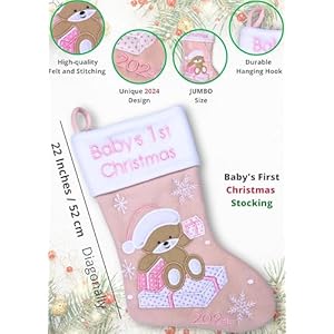   Hearts-Sign-Babys-First-Christmas-Stocking-2024-My-First-Christmas-Baby-Boy-and-Baby-Girl-Newborn-Stockings-Christmas-Ornaments-Newborn-Christmas-Decor-Pink