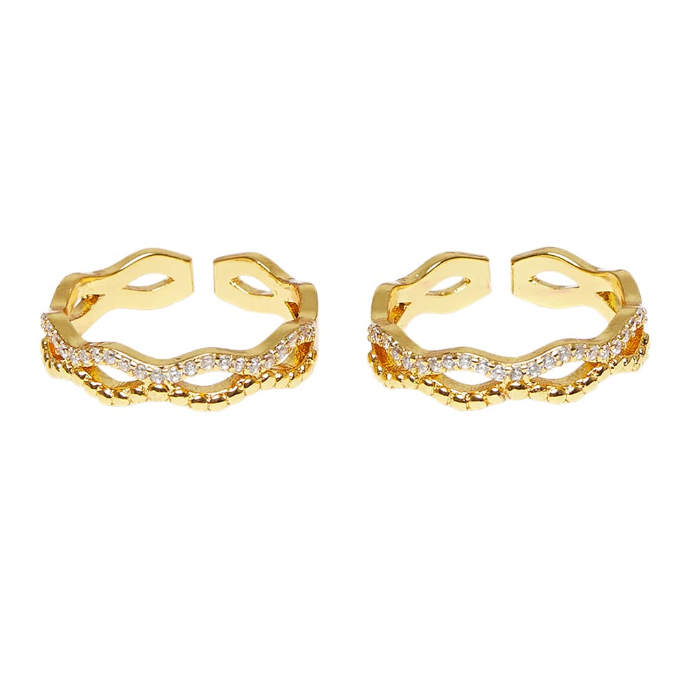 VOYLLAVOYLLA Sparkling Essentials Zig-Zag Design Toe Rings, Metal, No Gemstone