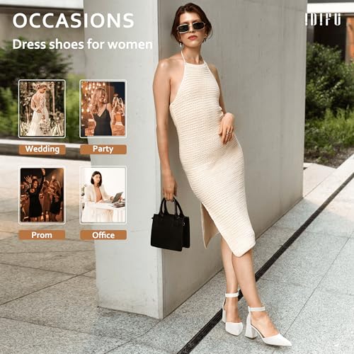 Idifu White Heels Closed Toe Women'S Pumps Chunky Block Low Heels Dress Shoes For Women Wedding Prom Bridal Work Office Formal Shoes Comfortable Pointed Toe Small Short Thick Heels thumb #2