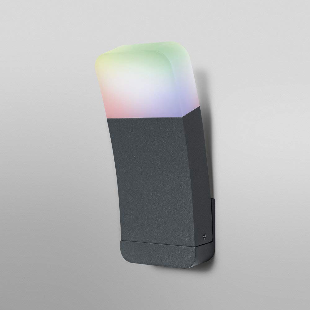 LEDVANCE Lampada da esterno a LED intelligente per parete con tecnologia WiFi, luce per esterno, colori RGB modificabili, scuro gr. Alluminio, compatibile con Google e Alexa, SMART+ WIFI CURVE WALL