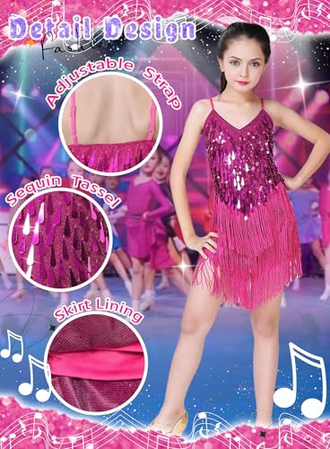 Girls Sequin Fringe Dress - Sparkly Tassel Salsa Cha Cha Latin Dance Dress Modern Ballroom Kids Dancer Outfit2