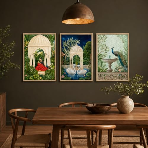Image of Livin'luxe Set of 3 Royal Garden Wall Paintings for Living Room Dining Bedroom Home Decor with Premium Wooden Color Synthetic Frame (25.5 x 19.5 Inch) NM03-74
