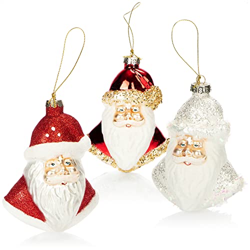 com-four® 3X Premium Christbaumschmuck - Weihnachtsmann aus echtem...