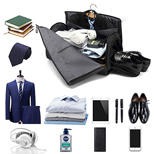 Carry on Garment Bags 55L Travel Suit bag for Men Women Duffel Bag with Shoes Bag Wedding Dress Garment Bags for Travel/Business/Gym(Black)