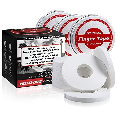 FRESINIDER Finger Tape - Strong Athletic Tape | 0.3” x 45 Feet (9 Pack) Tin Set | No Sticky Residue | for Rock Climbing, BJJ Jiu Jitsu, Grappling, Judo, MMA, Rock Climbing and Martial Arts (White) Cover
