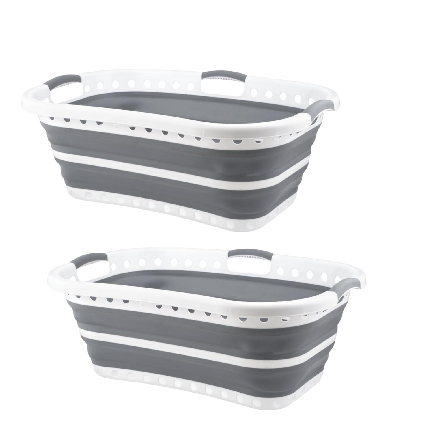 HOMESHOPA Collapsible Laundry Basket, Large Hip Hugger Folding Plastic Silicone Washing Clothes Organiser, Pop Up Clothing Portable Washing Tub Laundry Storage Hamper, 37 Litre (2 Grey)