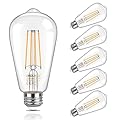 DiCUNO ST64 Edison LED Bulb 60W, Warm White 2700K, 6W LED Edison Bulb, Vintage Filament Light Replacement for Decoration, 800LM, Non-Dimmable, Clear Glass, 80+ CRI, Pack of 6