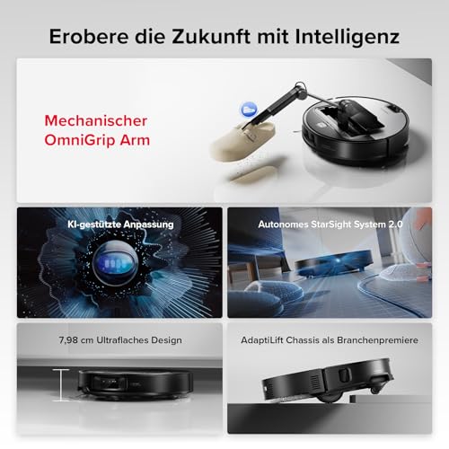 roborock Saros Z70 Saugroboter mit Wischfunktion, OmniGrip Arm, KI-gestützt, 22.000 Pa Saugkraft, 7.98 cm Ultra Slim, FlexiArm Riser, AdaptiLift Chassis, Heißwasser Mopp Waschen & Trocknen(Silber) 2
