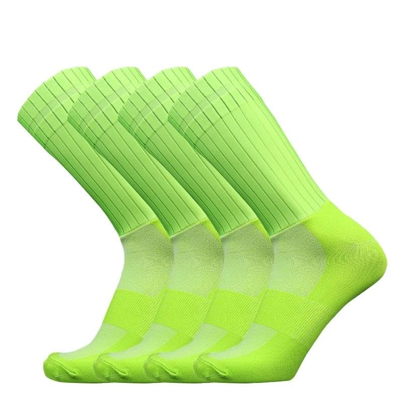 BULBEAWICK Aero Pure Color Cycling 4pairs/set Sports Socks Silicone Non-slip Pro Racing Bicycle Socks Summer Cool Calcetines(Green-4 pairs)