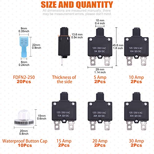 Rustark R721-GZ 30 Pcs Dc Push Button Reset Circuit Breaker Assorted Set thumb #1