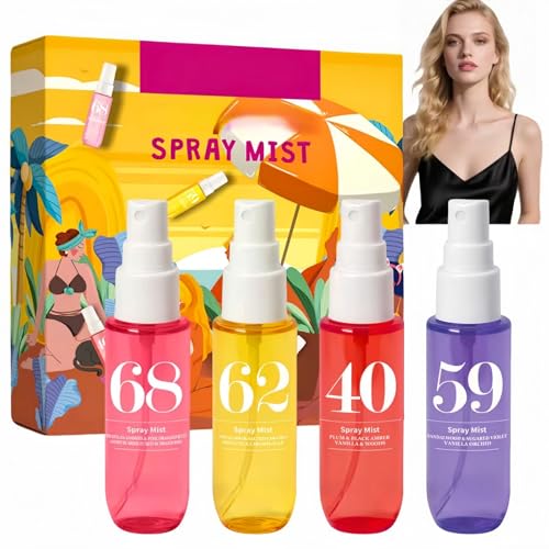 Brazilian Body Spray for Women,Long-Lasting Hair & Body Mist, 4Pcs 40ml Mini Perfume Gift Set,Fruity Floral Vanilla Fragrance,Moisturizing Travel Size Spray for Women/Girls,Ladies Perfume Set