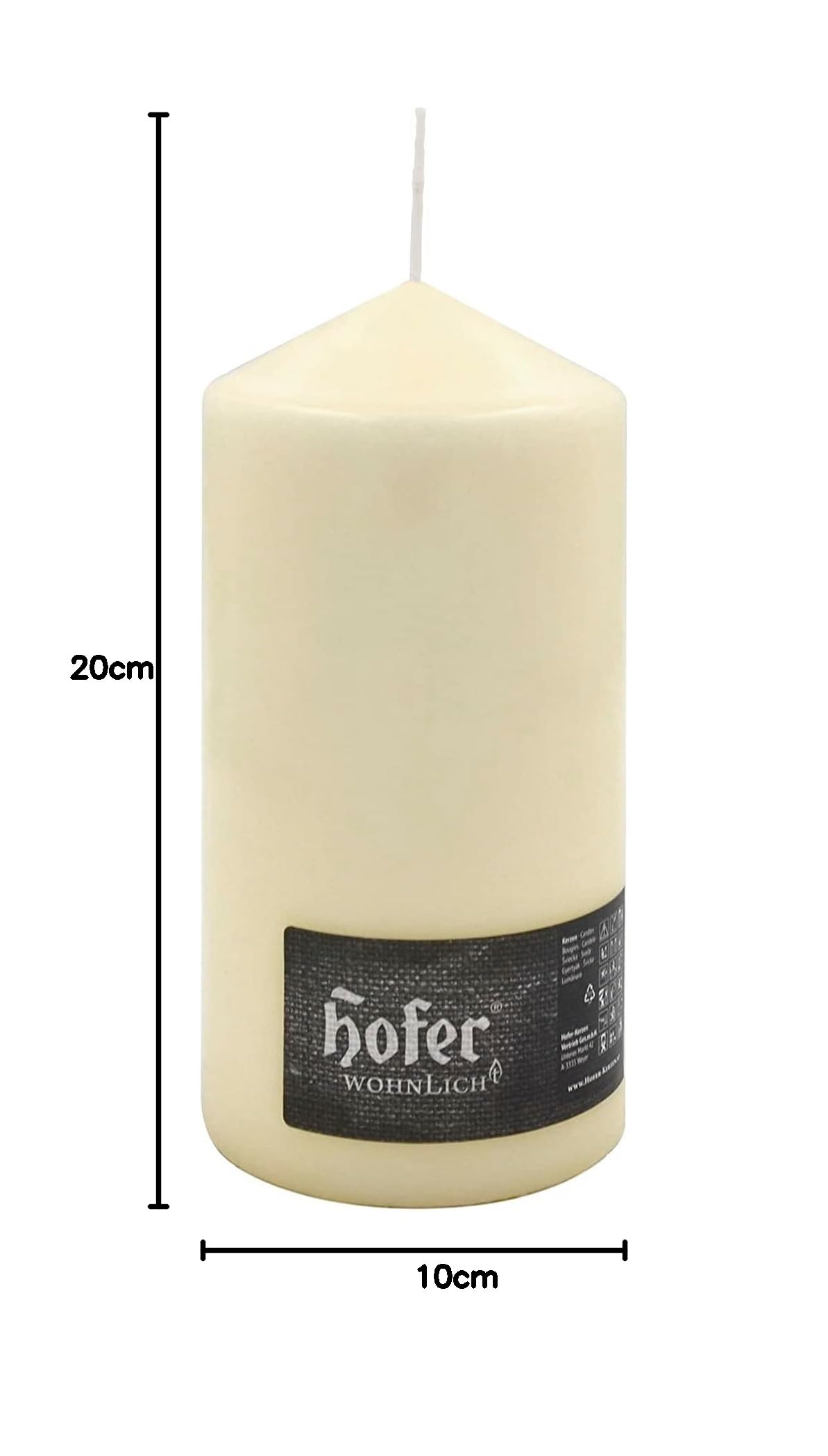 Hofer Bougies Pilier - 2 pièces - 110 Heures de Combustion - Ivoire - 10 cm x 20 cm - Cire Non parfumée, sans Gouttes, Longue durée, qualité UE