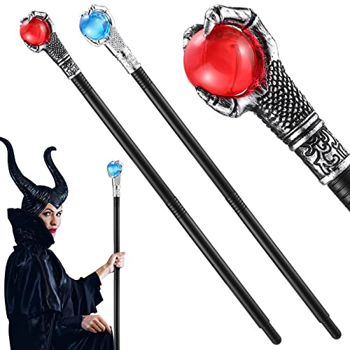 2 Pcs Halloween Fire Dragon Claw Cane Red Orb Dragon Staff Blue Orb Decor Cane Wizard Witch Wand Royal King Queen Scepter Cosplay Gadget