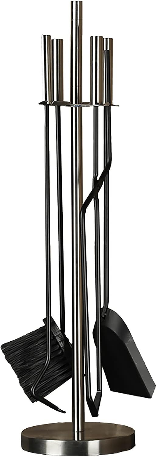 Modern 5 Pieces Fireplace Tools Sets Black Handles, Stainless Steel Fireside Accessories Decor for Home Office & Shop