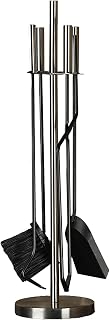 Modern 5 Pieces Fireplace Tools Sets Black Handles, Stainless Steel Fireside Accessories Decor for Home Office & Shop