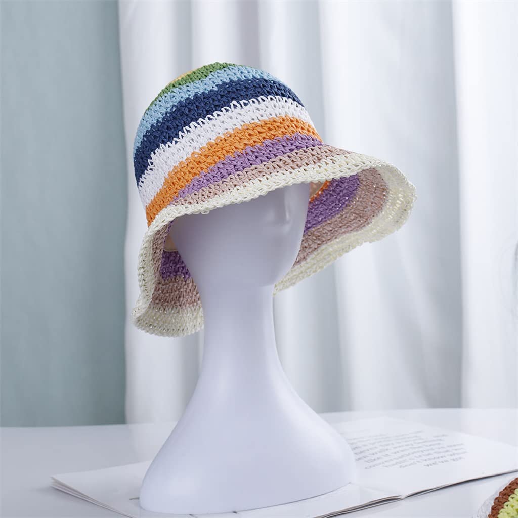 Sombrero Arco Iris Crochet Hecho a Mano Panamas protección UV Visera de Sol Sombreros de Playa Mujeres Viseras Plegables
