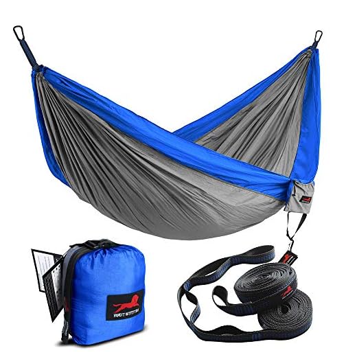 HONEST OUTFITTERS Single Camping Hammock with Basic Hammock Tree Straps,Portable Parachute Nylon Hammock for Backpacking Travel Royal/Grey 55" W x 108" L