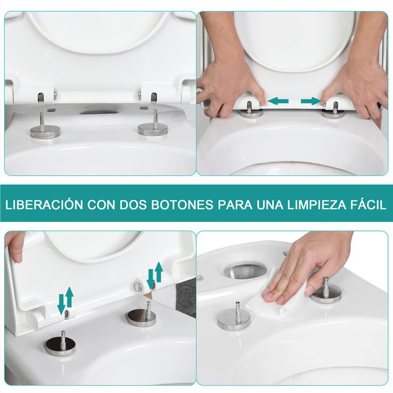 Asiento de Inodoro de PP con Cierre Suave y Lento, Tapa WC Universal en Forma de D/U, Tapa de Inodoro con Liberación Rápida para una Fácil Limpieza, Tapadera WC Blanco, 02K, 48x38cm