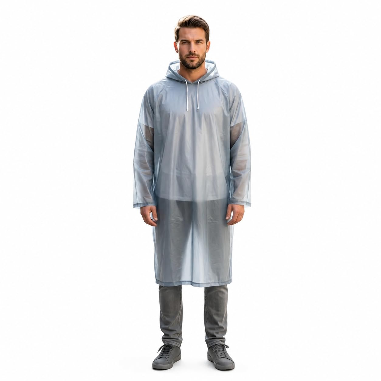 Unisex Slate Grey Waterproof Rain Poncho with Hood Reusable Lightweight Raincoat for Travel, Bike Riding, Hiking & Camping-image-14