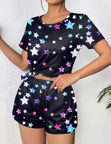 Ekouaer Women's Pajama Sets Short Sleeve Pjs 2 Piece Top and Shorts Sleepwear Comfy Soft Lounge Sets with Pockets2