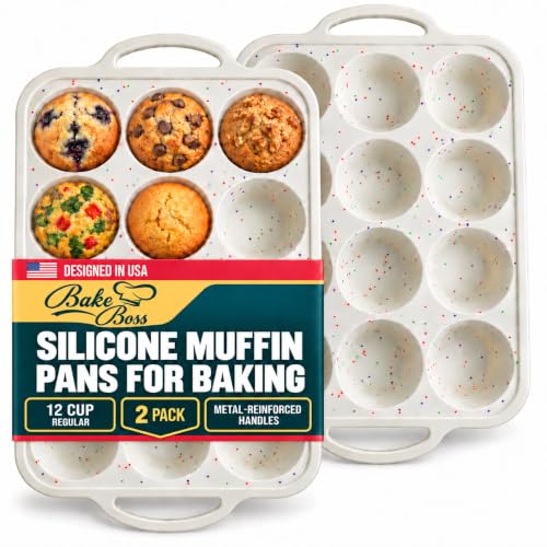 BAKE BOSS Silicone Muffin Pans, 2-Pack Regular 12 Cup, BPA-Free