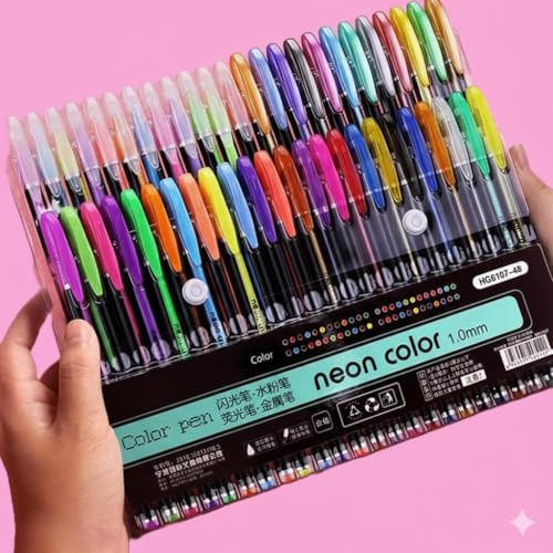 Image of Corslet Colored Pens - Set of 48 Neon Gel Pen | Includes Fluorescent, Metallic, Glitter & Pastel Color Flash & Candy Style Custom Neutral Pens for DIY Art, Sketching, Drawing & Crafts