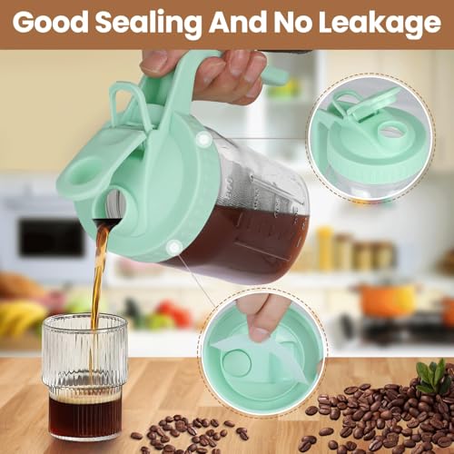 Image of Cold Brew Coffee Maker,32 oz Mason Jar Pitcher with Stainless Steel Filter, Pour Spout Handle Lid, Heavy Duty Glass Airtight & Leak-Proof Pitcher for iced coffee Tea Lemonade-Green