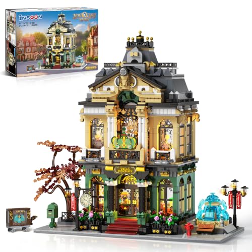 INSOON Joyería de juguete de construcción con luz, 1933 piezas City Calle Casa Modelo de construcción modular, decoración del hogar, joyería, bloques de sujeción, regalo para adultos, niños, niñas a
