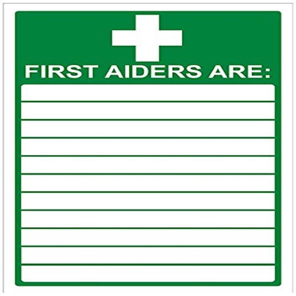 V Safety First Aiders Sign - 200mm x 300mm - Self Adhesive Vinyl
