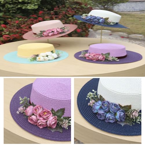 Sombrero de paja para mujer con ala ancha y flores miniatura 5