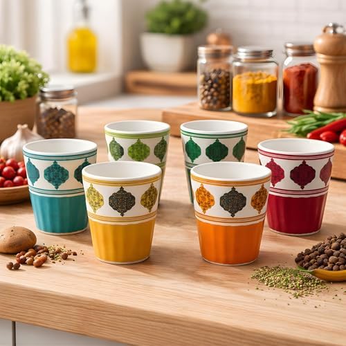 Image of Handcrafted Ceramic Kulhad Tea Cups Set, Handmade Floral Design, Eco-Friendly & Premium Festive Gift for Diwali, Weddings, Home Decor & Special Occasions (Classic (Set of 6))