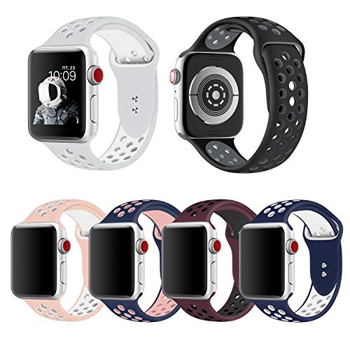 EWENYS Correa de Reloj con Cierre de Doble Pin,Compatible con Apple Watch Serie 9 8 7 45 mm, SE Serie 6 5 4 44 mm, Serie 3 2 1 42 mm, Correa de Silicona Nike Sport