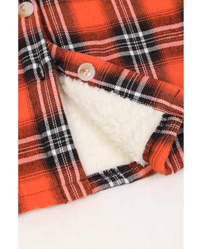 Image of ZENTHACE Boys Sherpa Fleece Lined Flannel Plaid Button Down Shirt Jacket,Hooded Flannel Shirt with Hand Pockets