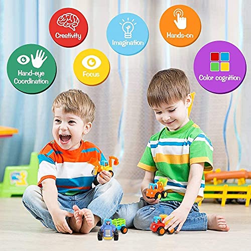 Image of Unbreakable 4 Pcs Building Construction Truck Toy Set for Kids Boys Girls Friction Powered Cement Mixture Dumper Tractor Excavator Toy Pull Back Vehicle (Multicolor)