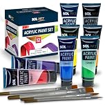 SOL 12pc Acrylic Paint Set with 8x Large 120ml Paints + 4 Brushes for Artists - Vibrant Colours for Canvas, Rock, Ceramic, and Wood - Fast-Drying, Water-Based Paint for Adults, Kids, and Hobbyists
