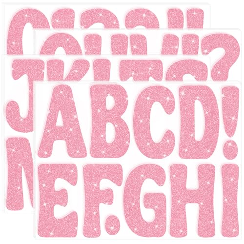 Image of Bulletin Board Letters 129 PCS Glitter Letter Stickers Large 4 Inch, Pink | 12 Sheets,Alphabet Number Stickers,Self-Adhesive,Sticker Letters for Poster Board,Classroom,Display,Mailbox,Craft,Party Decor