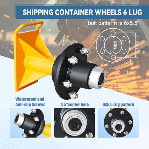2 Pack Shipping Container Wheels 6-Lug Wheels Kit, Heavy-Duty Container axles and Heavy-Duty Ratchets Bundled for Moving 20-Foot - 40-Foot containers, Container Accessories, Yellow