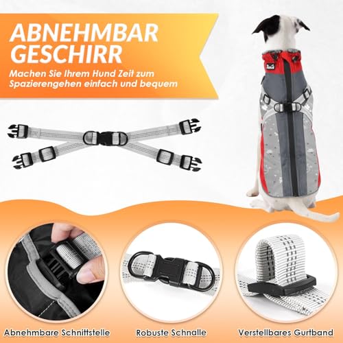 Nasjac Winter Hundemantel mit abnehmbarem Geschirr, wasserdichte Fleece warm hundejacke für kleine mittlere große Hunde, reflektierende einstellbare pelzige Hundekleidung Outdoor Hunter Weste