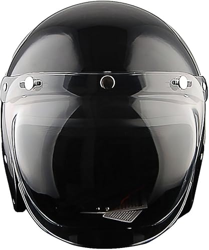Miniatura 4 de 1Storm Casco abierto para motocicleta, ciclomotores, scooter, piloto, casco de media cara con escudo transparente desmontable, negro brillante