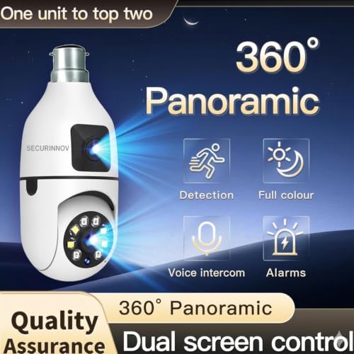 Image of securinnov 4MP /8MP Dual Lens WiFi Light Bulb Camera | Full HD | Color Night Vision | Motion Detection | Two Way Audio | Wireless Home Security Camera with Mobile App V380 Pro (Dual Lens Light Camera)