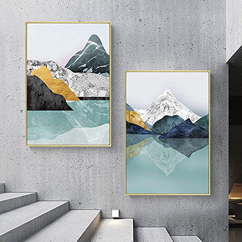 Affiche impression mur art déco maison paysage abstrait forêt montagne toile nordique x2