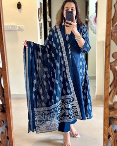 Image of ANNI Designer Women's Rayon Viscose Printed Anarkali Kurta with Pant & Dupatta