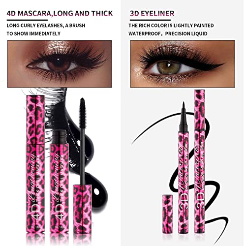Mascara Black Liquid Eyeliner Set,2Pcs Silk Fiber Mascara Black Volume and Length Waterproof Eyeliner,Long Lasting Eye Liner & Mascara for Eye Make-Up Sweatproof & Smudgeproof (Leopard Print) - Image 4
