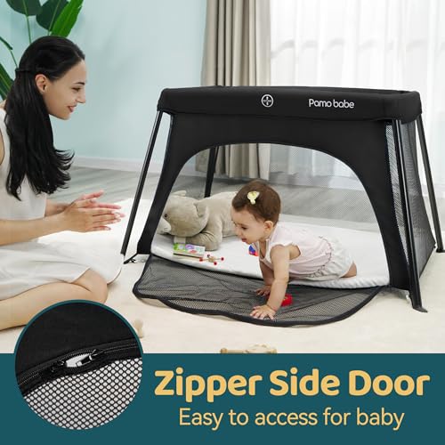 Pamo Babe Travel Crib Lightweight Baby Playard with Mattress Compact Play Yard with Detachable Legs