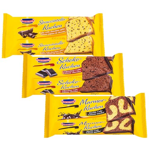 KuchenMeister 3er Kuchen Probierset | Enthalten Stracciatella Kuchen, Schoko Kuchen, Marmor Kuchen | Saftig locker | 3 x 400g