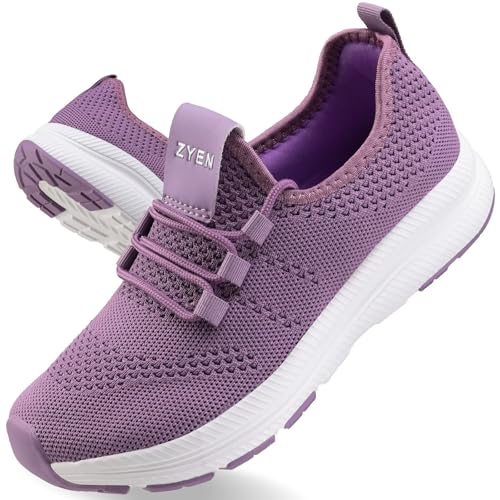 ZYEN Wide Toe Box Shoes Women Non-Slip Ultra Light Running Sneakers Extra Wide Feet Arch Support Walking Shoes Tennis Diabetes Breathable Gym Workouts 8813 Purple 38