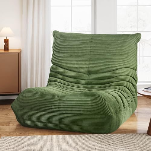DWVO Upholstered Floor Sofa, Memory Foam Lazy Floor Sofa Couch, Large Soft Corduroy Beanbags Chair with Washable Cover for Living Room Apartment Dorm Office, Green