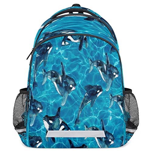 Ocean Sea Kill Whale Orca Backpack for Men Women Lightweight Laptop College School Bookbag Casual Daypack for Travel Hiking Camping with Reflective Strip