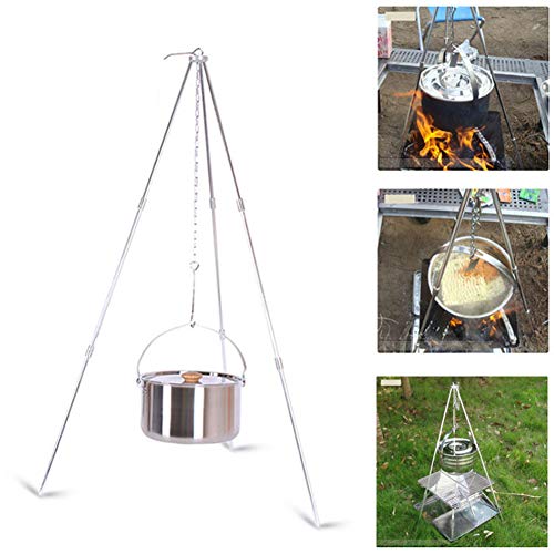 Parrilla de metal plegable para exteriores, soporte de trípode portátil para acampar y picnic, estufa de parrilla colgante
